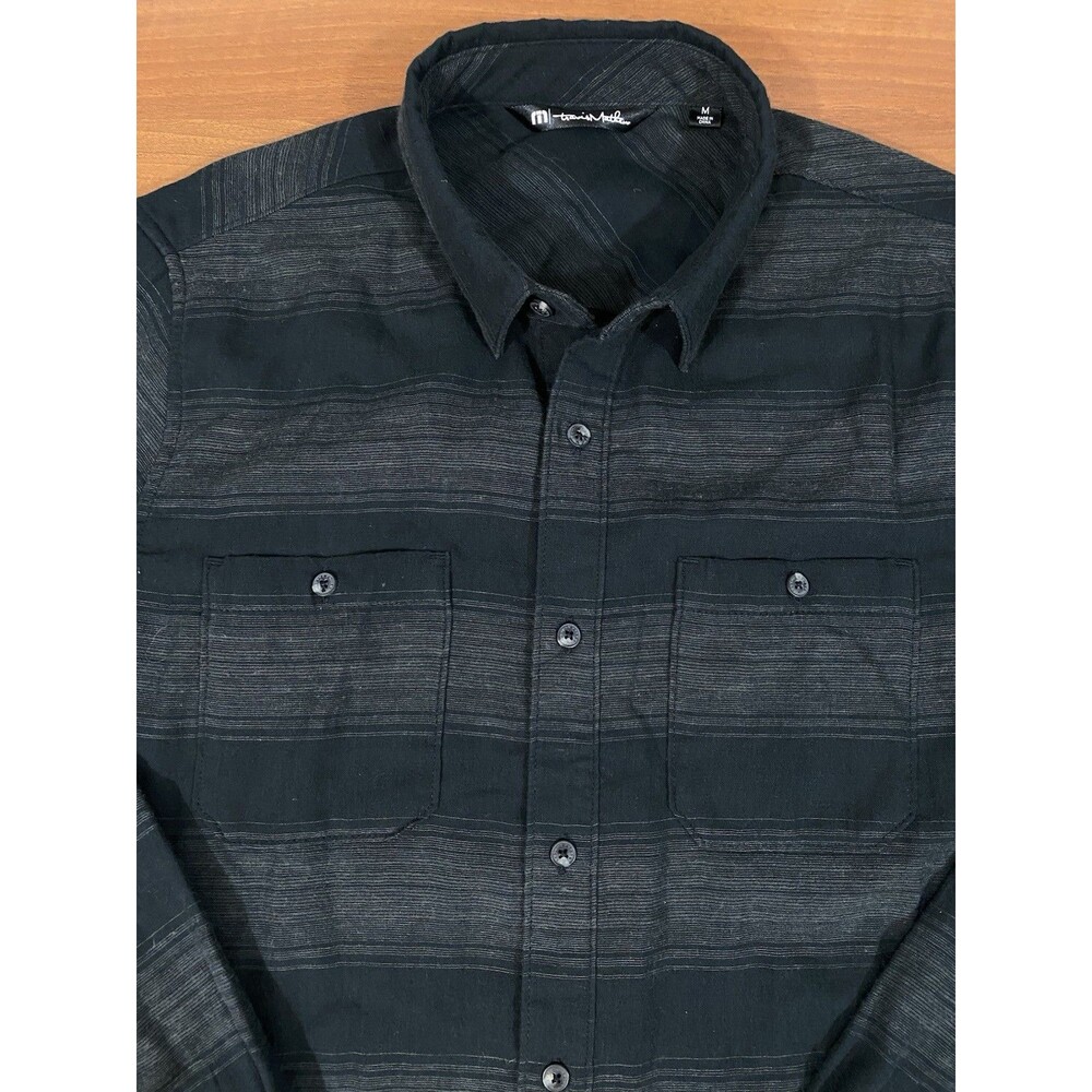 Travis Mathew Shirt Mens M Casual Button Down Long Sleeve Striped Black